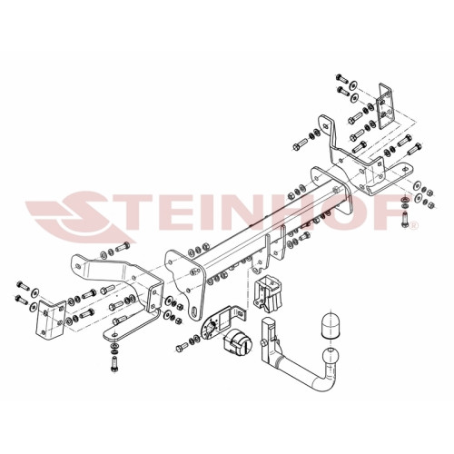 O-094 STEINHOF Фаркоп на Opel Antara, кроме flex-fix 02/2007-2017 без снятия и подрезки бампера. Тип шара: AV (вертикальное быстросъемное крепление шара на ключе). Нагрузки: 2300/100 кг, масса фаркопа 22 кг (без электрики в комплекте)