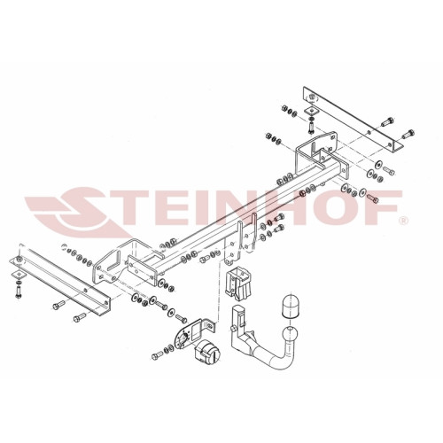 O-166 STEINHOF Фаркоп на Chevrolet Tracker 2013-2015, Opel Mokka 2012-2019. Требуется подрезка бампера. Тип шара: AV (вертикальное быстросъемное крепление шара на ключе). Нагрузки: 1500/75 кг, масса фаркопа 22,6 кг (без электрики в комплекте)
