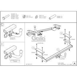 O047C GALIA Полностью оцинкованный фаркоп на Opel Astra H хетчбек 3/5 дверей 2004-2009, номерной знак на заднем бампере. Тип шара: C (горизонтальный съемный).