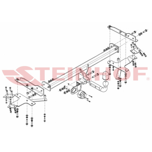 T-124 STEINHOF Фаркоп на Toyota Corolla Verso 04/2004-2009. Требуется подрезка бампера. Тип шара: A. Нагрузки: 1450/60 кг, масса фаркопа 16,85 кг (без электрики в комплекте)