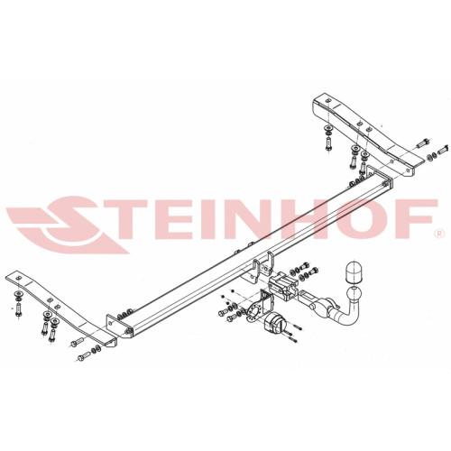 T-205 STEINHOF Фаркоп на Toyota Sienna, в т.ч.4x4 2011-2018 без подрезки бампера. Тип шара: AH (горизонтальное быстросъемное крепление шара на ключе). Нагрузки: 1800/75 кг, масса фаркопа 26,7 кг (без электрики в комплекте)