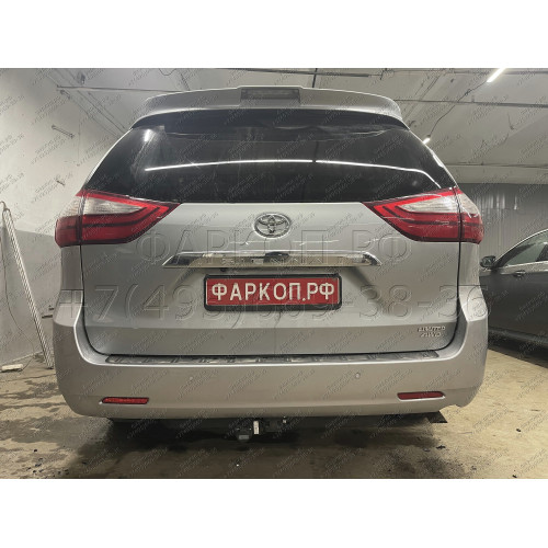 T-205 STEINHOF Фаркоп на Toyota Sienna, в т.ч.4x4 2011-2018 без подрезки бампера. Тип шара: AH (горизонтальное быстросъемное крепление шара на ключе). Нагрузки: 1800/75 кг, масса фаркопа 26,7 кг (без электрики в комплекте)