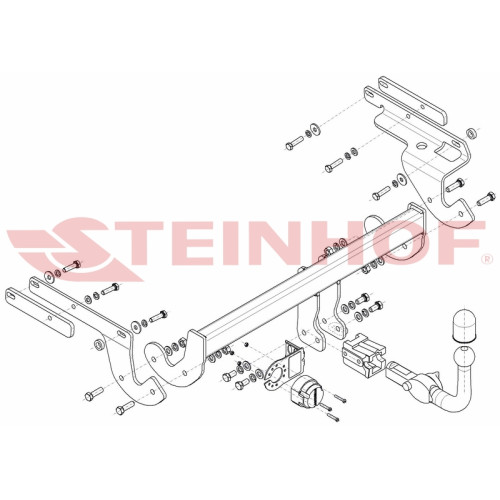 T-232 STEINHOF Фаркоп на Toyota Yaris хетчбек 3/5 дверей 2014-2020. Требуется подрезка бампера. Тип шара: AH (горизонтальное быстросъемное крепление шара на ключе). Нагрузки: 1150/50 кг, масса фаркопа 20,3 кг (без электрики в комплекте)