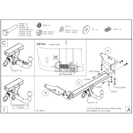 T059C GALIA Полностью оцинкованный фаркоп на Toyota Avensis седан/универсал 2009-2018. Подрозетник убирается за бампер. Тип шара: C (горизонтальный съемный)