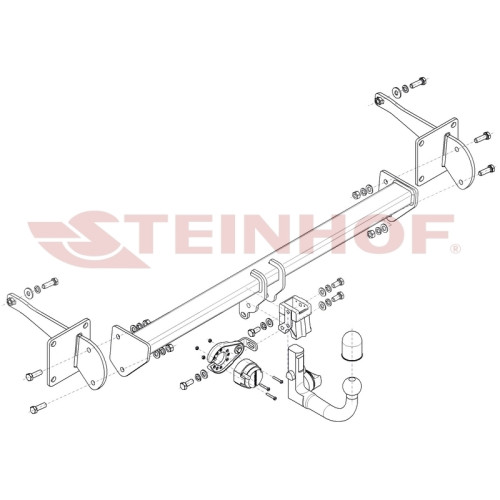 V-079 STEINHOF Фаркоп на Volkswagen Caddy 2020-, Ford Tourneo Connect 2022- без подрезки бампера. Тип шара: AV (вертикальное быстросъемное крепление шара на ключе). Нагрузки: 1600/85 кг, масса фаркопа 17,9 кг (без электрики в комплекте)