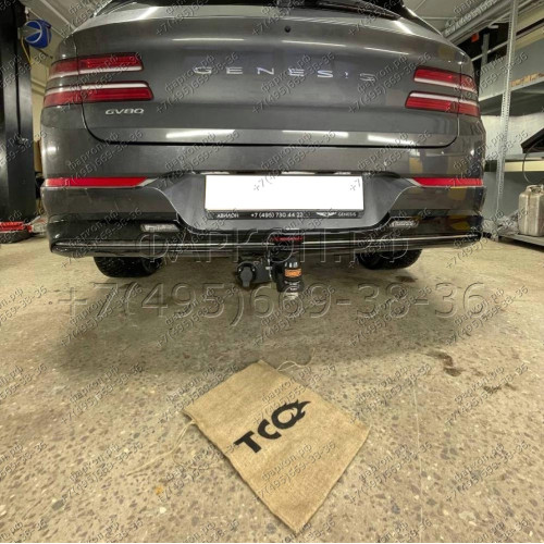 TCU00292 ТСС Фаркоп на Genesis GV80 2020- без подрезки бампера. Тип шара: E (шаровый узел под американский квадрат). Нагрузки: 1250/75 кг