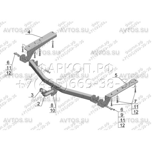 TY 22 AVTOS Фаркоп на Toyota RAV4 2006-2013 без подрезки бампера. Тип шара: A. Нагрузки: 1500/75 кг, масса фаркопа 19,5 кг (без электрики в комплекте)