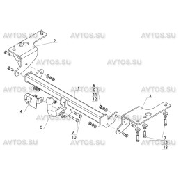 TY 29 AVTOS Фаркоп на Toyota Corolla хетчбек 3/5 дверей 2002-2006. Необходима подрезка бампера. Тип шара: A. Нагрузки: 1300/75 кг, масса фаркопа 20 кг (без электрики 