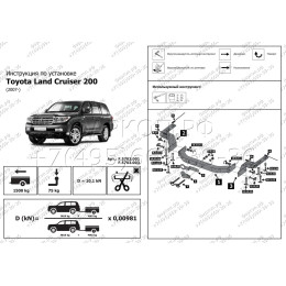 F.5713.003 BERG Фаркоп с нержавеющей накладкой на Toyota Land Cruiser 200 (кроме Executive, TRD) 2007-2021, Lexus LX 2007-2022 без снятия и подрезки бампера. Тип шара: F. Нагрузки: 