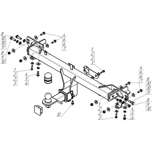 99006-E MOTODOR Фаркоп с оцинкованным шаром на Chery Tiggo 8 2020-2024, Chery Tiggo 8 Pro 2021-2024, Chery Tiggo 8 Pro Max 2022-. Необходима подрезка бампера. Тип шара: E. Нагрузки 1500/75 кг, масса фаркопа 18,0 кг (без электрики в комплекте)