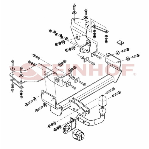 A-035 STEINHOF Фаркоп на Alfa Romeo 147 хетчбек 3/5 дверей 2001-2010. Требуется подрезка бампера. Тип шара: A. Нагрузки: 1300/60 кг, масса фаркопа 18,7 кг (без электрики в комплекте)