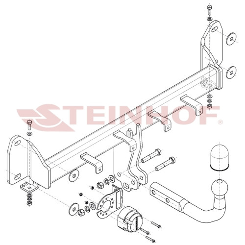 B-098 STEINHOF Фаркоп на BMW X3 F25 (также xDrive) 2010-2017, BMW X3 G01 2017-2024, BMW X4 F26 2014-2018, BMW X4 G02 2018- без подрезки бампера. Тип шара: A. Нагрузки: 2500/120 кг, масса фаркопа 14,95 кг (без электрики в комплекте)