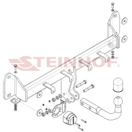 B-098 STEINHOF Фаркоп на BMW X3 F25 (также xDrive) 2010-2017, BMW X3 G01 2017-2024, BMW X4 F26 2014-2018, BMW X4 G02 2018- без подрезки бампера. Тип шара: A. Нагрузки: 2500/120 кг, масса фаркопа 