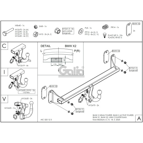 B023V GALIA Полностью оцинкованный фаркоп на MINI Countryman 2017-2024, MINI Clubman 2015-2024, BMW X2 F39 2018-2024, BMW X1 F48 07/2015-2022, BMW 2-Series Active Tourer F45 09/2014-2021, BMW 2-Series Gran Tourer F46 05/2015-2021. Подрозетник убирается за