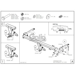 C070A GALIA Полностью оцинкованный фаркоп на Chevrolet Aveo хетчбек 2011-2015. Подрозетник убирается за бампер. Тип шара: A. Невидимый вырез бампера. Нагруз