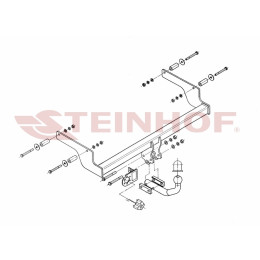 D-050 STEINHOF Фаркоп на Renault Logan 2005-2014, Dacia Logan седан 2004-2012 без подрезки бампера. Тип шара: A. Нагрузки: 1100/75 кг, масса фаркопа 16,4 кг (без электрики в ком