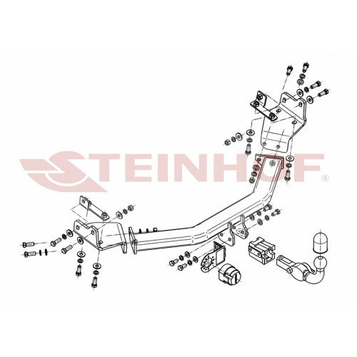 F-075 STEINHOF Фаркоп на Dodge Journey, в т.ч. 4WD 2008-2020, FIAT Freemont, в т.ч. 4WD 2011-2020. Требуется подрезка бампера. Тип шара: AH (горизонтальное быстросъемное крепление шара на ключе). Нагрузки: 1600/80 кг, масса фаркопа 18,4 кг (без электрики 