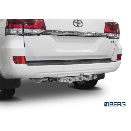 F.5713.003 BERG Фаркоп с нержавеющей накладкой на Toyota Land Cruiser 200 (кроме Executive, TRD) 2007-2021, Lexus LX 2007-2022 без снятия и подрезки бампера. Тип шара: F. Нагрузки: 1500/75 кг, масса фаркопа 18 кг (без электрики в комплекте)