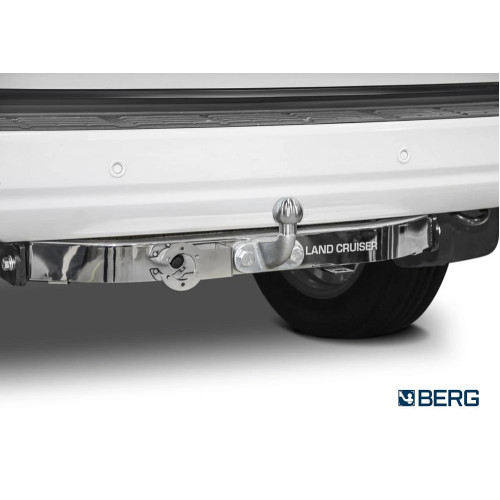 F.5713.003 BERG Фаркоп с нержавеющей накладкой на Toyota Land Cruiser 200 (кроме Executive, TRD) 2007-2021, Lexus LX 2007-2022 без снятия и подрезки бампера. Тип шара: F. Нагрузки: 1500/75 кг, масса фаркопа 18 кг (без электрики в комплекте)