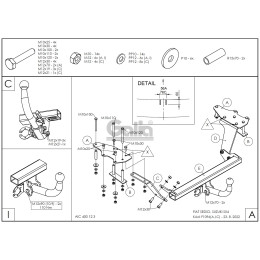 F109C GALIA Полностью оцинкованный фаркоп на Suzuki SX4 хетчбек 5 дверей 2006-2013 2WD/4WD, FIAT Sedici 2006-2014. Тип шара: C (горизонтальный съемный). Невидимый вырез б