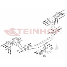 H-241 STEINHOF Фаркоп на Hyundai H1 / H300 фургон, микроавтобус 2008-2018, 2018-2023. Требуется подрезка бампера. Тип шара: A. Нагрузки: 2400/100 кг, масса фаркопа 25,8 кг (