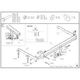 H078C GALIA Полностью оцинкованный фаркоп на Honda Accord седан/универсал 2008-2012. Тип шара: C (горизонтальный съемный). Невидимый вырез бампера. Нагрузк