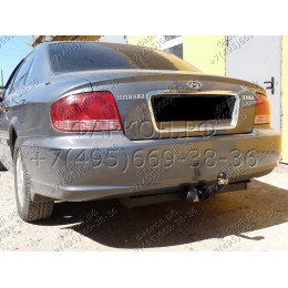 HY 07 AVTOS Фаркоп на Hyundai Sonata EF (ТагАЗ) седан 1999-2005 без подрезки бампера. Тип шара: A. Нагрузки: 1250/75 кг, масса фаркопа 12,9 кг (без электрики в комплек