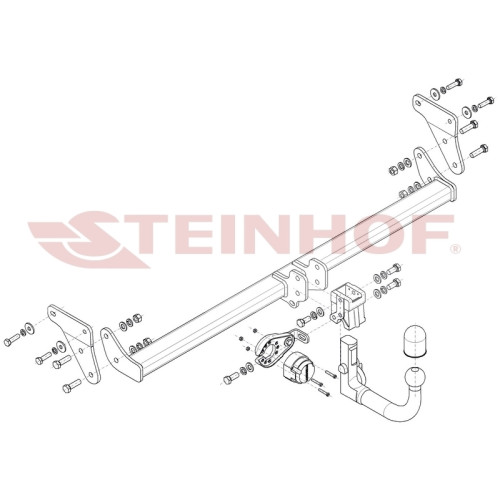 K-097 STEINHOF Фаркоп на Kia E-Niro 2019-. Требуется подрезка бампера. Тип шара: AV (вертикальное быстросъемное крепление шара на ключе). Нагрузки: 750/100 кг, масса фаркопа 12,6 кг (без электрики в комплекте)