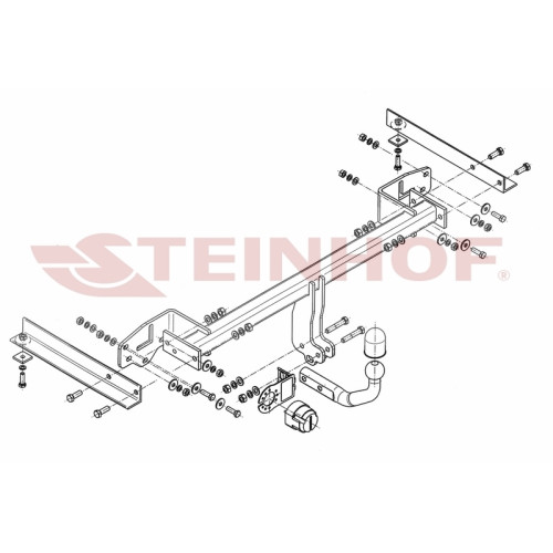 O-165 STEINHOF Фаркоп на Chevrolet Tracker 2013-2015, Opel Mokka 2012-2019. Требуется подрезка бампера. Тип шара: A. Нагрузки: 1500/75 кг, масса фаркопа 20,2 кг (без электрики в комплекте)
