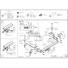 O037C GALIA Полностью оцинкованный фаркоп на Opel Combo 2004-2012. Подрозетник убирается за бампер. Тип шара: C (горизонтальный съемный). Невидимый вырез б