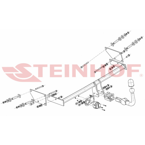 R-042 STEINHOF Фаркоп на Renault Grand Modus 2008-2012 без снятия и подрезки бампера. Тип шара: AH (горизонтальное быстросъемное крепление шара на ключе). Нагрузки: 1200/75 кг, масса фаркопа 16,5 кг (без электрики в комплекте)