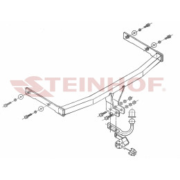 S-115 STEINHOF Фаркоп на Seat Cordoba седан 01/2003-2010. Требуется подрезка бампера. Тип шара: A. Нагрузки: 1200/50 кг, масса фаркопа 14,2 кг (без электрики в комплек
