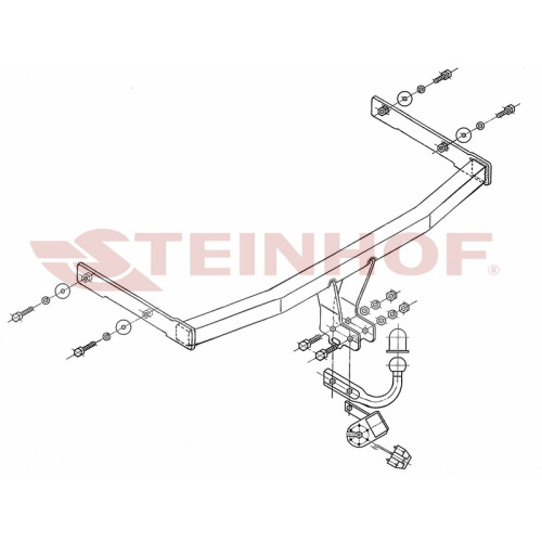 S-115 STEINHOF Фаркоп на Seat Cordoba седан 01/2003-2010. Требуется подрезка бампера. Тип шара: A. Нагрузки: 1200/50 кг, масса фаркопа 14,2 кг (без электрики в комплекте)