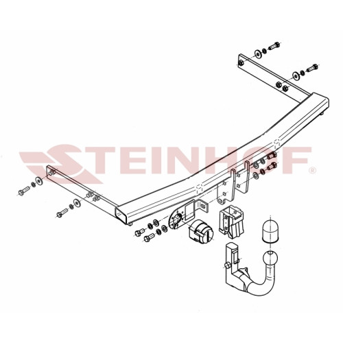 S-151 STEINHOF Фаркоп на Seat Ibiza хетчбек 3/5 дверей (6J), кроме Coupra 07/2008-2017, Seat Ibiza универсал 2010-2017. Требуется подрезка бампера. Тип шара: AV (вертикальное быстросъемное крепление шара на ключе). Нагрузки: 1400/75 кг, масса фаркопа 16,7