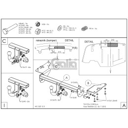 T060A GALIA Полностью оцинкованный фаркоп на Toyota Corolla E15 седан 2007-2013. Подрозетник убирается за бампер. Тип шара: A. Невидимый вырез бампера. Нагруз