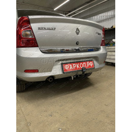 1418-A ORIS Фаркоп на Renault Logan седан 2005-2014, Dacia Logan седан 2005/6-2014 без выреза в бампере. Тип шара: A. Нагрузки: 1100/75 кг, масса фаркопа 14,7 кг (без электрики 