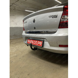 1418-A ORIS Фаркоп на Renault Logan седан 2005-2014, Dacia Logan седан 2005/6-2014 без выреза в бампере. Тип шара: A. Нагрузки: 1100/75 кг, масса фаркопа 14,7 кг (без электрики 