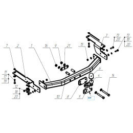 3016-F ORIS Фаркоп на Toyota Land Cruiser Prado J120 2003-2010, J150 2010-2023, Toyota 4runner 2002-2009 без выреза в бампере. Тип шара: F. Нагрузки: 2000/120 кг, масса фаркопа 20 кг (без элек