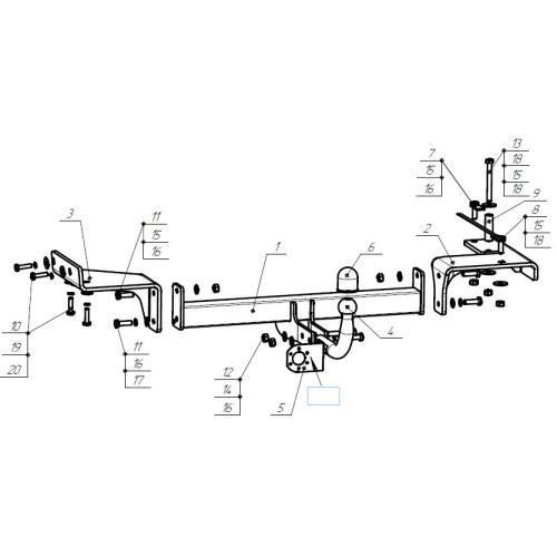9016-A ORIS Фаркоп на Changan CS75 2014-2018, 2018-2023 без выреза в бампере. Тип шара: A. Нагрузки: 1500/75 кг, масса фаркопа 25,5 кг (без электрики в комплекте)