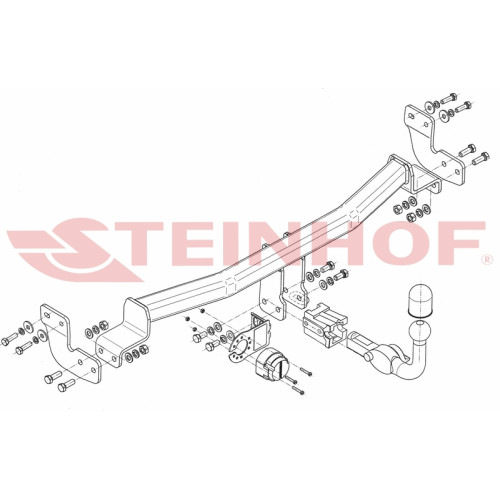 C-018 STEINHOF Фаркоп на Citroen C2 хетчбек 3 дверей 2003-2010. Требуется подрезка бампера. Тип шара: AH (горизонтальное быстросъемное крепление шара на ключе). Нагрузки: 600/27 кг, масса фаркопа 18,5 кг (без электрики в комплекте)