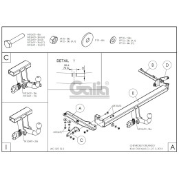 C061C GALIA Полностью оцинкованный фаркоп на Chevrolet Orlando 2011-2019, в т.ч. для авто с запасным колесом. Тип шара: C (горизонтальный съемный). Невидимый вы