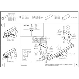 D038C GALIA Полностью оцинкованный фаркоп на Chevrolet Aveo хетчбек 3/5 дверей 2002-2012, Daewoo Kalos хетчбек 3/5 дверей 2002-2012. Тип шара: C (горизонтальный съемный). 