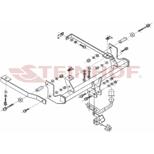 F-147 STEINHOF Фаркоп на Peugeot 807 2002-2014, FIAT Ulysse 2002-2011, Citroen C8 2002-2014, Lancia Phedra 2002-2010. Требуется подрезка бампера. Тип шара: A. Нагрузки: 1900/100 кг, масса фаркопа 16,7 кг (без электрики в комплекте)