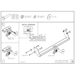 J012A GALIA Полностью оцинкованный фаркоп на Jeep Compass MK 2006-2011, Jeep Liberty 2006-2011. Тип шара: A. Требуется вырез в бампере. Нагрузки: 2000/100 кг, масса фаркопа 12