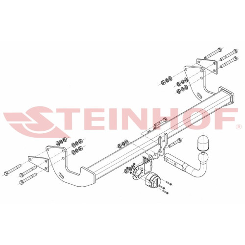 M-238 STEINHOF Фаркоп на Mercedes V-Class w447 2014-, Mercedes Vito w447 2014-. Требуется подрезка бампера. Тип шара: A. Нагрузки: 2500/100 кг, масса фаркопа 20 кг (без электрики в комплекте)