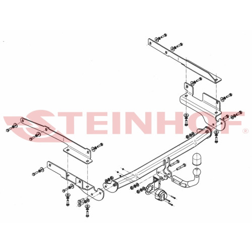 M-310 STEINHOF Фаркоп на Mitsubishi Colt хетчбек 5 дверей 2004-2013. Требуется подрезка бампера. Тип шара: A. Нагрузки: 1000/50 кг, масса фаркопа 20,1 кг (без электрики в комплекте)