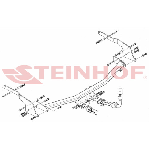 R-036 STEINHOF Фаркоп на Renault Espace 2002-2014, Renault Grand Espace 2003-2014 без подрезки бампера. Тип шара: AH (горизонтальное быстросъемное крепление шара на ключе). Нагрузки: 2000/80 кг, масса фаркопа 24,28 кг (без электрики в комплекте)