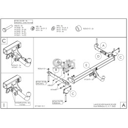 R050C GALIA Полностью оцинкованный фаркоп на Land Rover Range Rover III 2002-2013. Тип шара: C (горизонтальный съемный). Без выреза бампера. Нагрузки: 3500/150 кг, масс