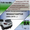 R116-BA TAVIALS ТСУ для Renault Kaptur 2016-2022 без снятия и выреза бампера. Тип шара: C (оцинкованный, съемный). Нагрузки: 1200/75 кг, масса фаркопа 14,7 кг (без электрики в комплекте)