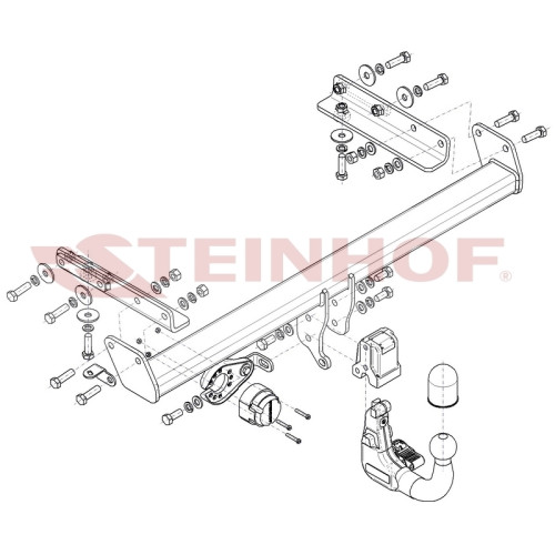 S-436 STEINHOF Фаркоп на Subaru Outback BT 2021-. Требуется подрезка бампера. Тип шара: AV (вертикальное быстросъемное крепление шара на ключе). Нагрузки: 2000/130 кг (без электрики в комплекте)